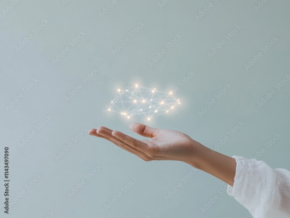 Aufkleber hand gesturing under glowing blockchain diagram minimalist tech aesthetic