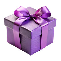 Purple color gift box with bow ribbon isolated on transparent PNG background, Christmas, birthday, anniversary or Valentine's, holiday decor