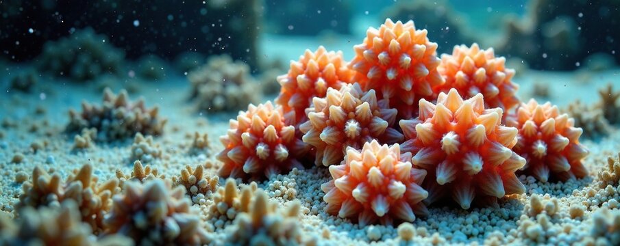 A group of hexaplex nigritus shells in a pile on the ocean floor, hexaplex nigritus, underwater world, shells