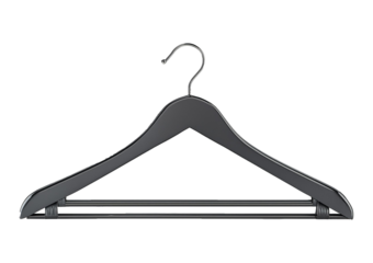 Black hanger for clothes isolated on transparent and white background. Hanger concept