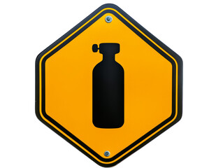 Yellow caution sign with black bottle silhouette, beveragerelated hazard or restriction notice
