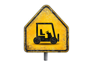 Fototapeta premium Yellow cautionary sign with forklift icon, promoting workplace safety and material handling best practices in industrial environments