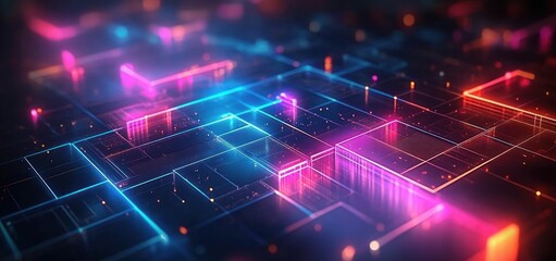 Obraz premium Futuristic Neon Abstract Background with Cyberpunk Aesthetic and Dynamic Layering Effects