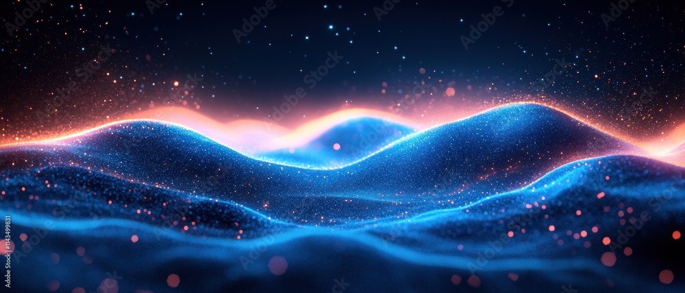 Aufkleber digital landscape high-tech background waves of blue light cybersecurity interface design