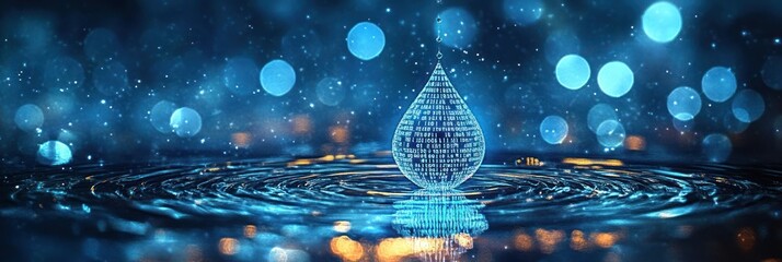 Digital Blue Water Drop with Binary Code for Artificial Intelligence in Water Resource Management and Environmental Monitoring