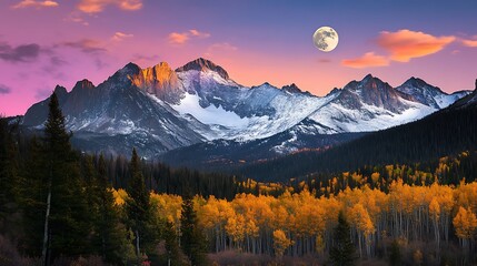 Obraz premium Majestic mountains beautifully glow at dusk wide shot photo. AI Generated