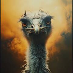 Majestic emu staring into the sunset australian outback wildlife photography dramatic sky close-up nature's beauty