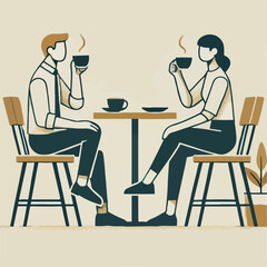 Illustration of silhouette of a person in a cafe