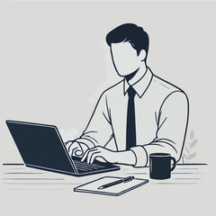 Illustration of businessman working on laptop