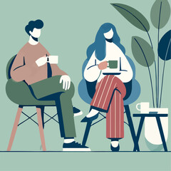 Illustration two people in cafe