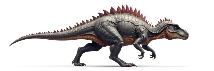 Fototapeta premium Ancient armored dinosaur isolated on white background, protective armor, armored reptile, solitary