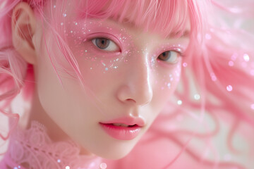 ピンク色の髪の女性