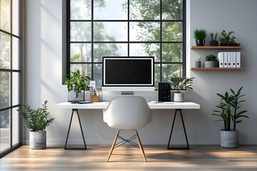 horizontal, indoors, no people, window, office, modern, technology, design, light - natural phenomenon, office chair, desk, furniture, color image, business, architecture, table, corporate business,