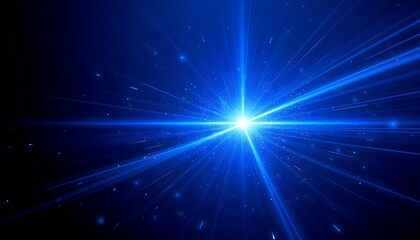 Naklejka premium Energetic Blue Light Beam Piercing the Darkness with Radiating Streaks
