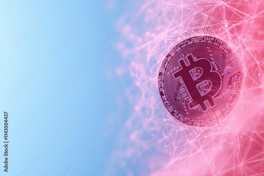 Poster Futuristic Financial Blockchain Nodes and Digital Cryptocurrency Concept