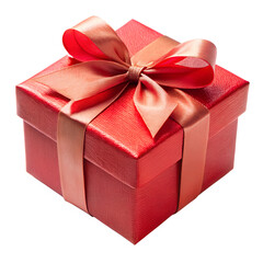 Red color gift box with bow ribbon isolated on transparent PNG background, Christmas, birthday, anniversary or Valentine's, holiday decor