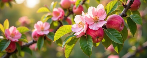 Obraz premium An entire apricot tree in full bloom with blossoms and leaves, botanical, growth, flowers