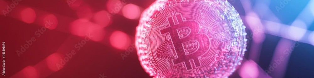 Aufkleber neon bitcoin symbol against dark backdrop - abstract cryptocurrency concept