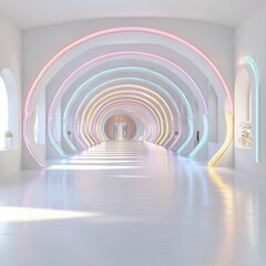 Naklejka premium Bright Neon Arches in Modern Minimalist Interior Space Design