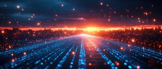 Obraz premium Futuristic Digital Landscape Depicting IPv6 Concept in Cyberpunk Style with Glowing Neon Lights