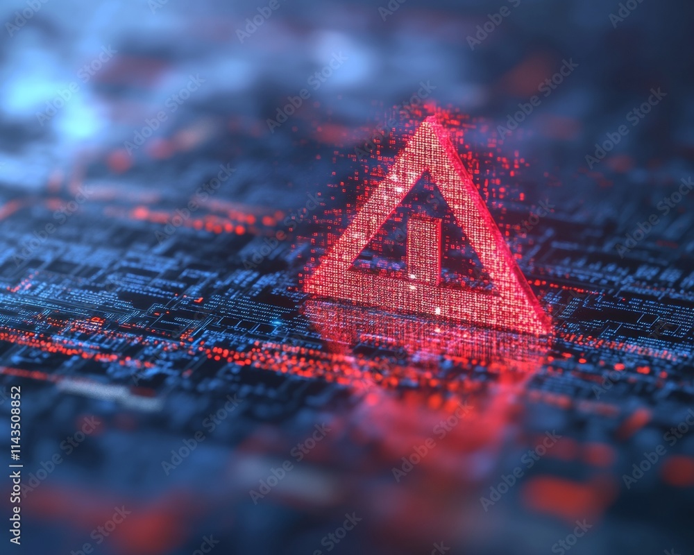 Aufkleber glowing red alert icon on digital interface highlighting cybersecurity
