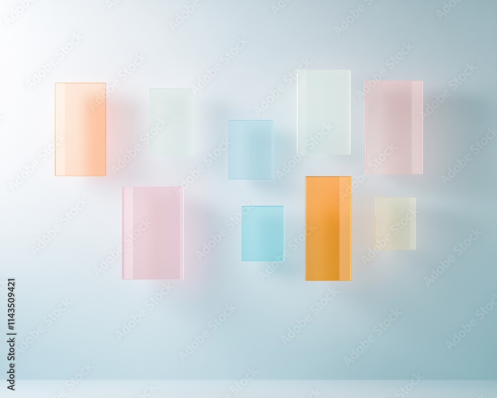 Fototapete Floating Translucent Rectangles Surreal Abstract Geometry in Muted Colors