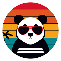 Retro Style Panda Illustration with Sunglasses in Sunset Circle Design For T-shirt © Hafiz283