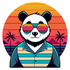 Retro Style Panda Illustration with Sunglasses in Sunset Circle Design For T-shirt © Hafiz283
