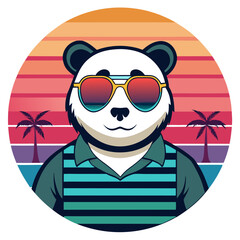 Retro Style Panda Illustration with Sunglasses in Sunset Circle Design For T-shirt © Hafiz283