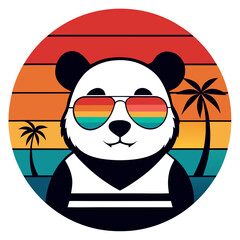 Retro Style Panda Illustration with Sunglasses in Sunset Circle Design For T-shirt © Hafiz283