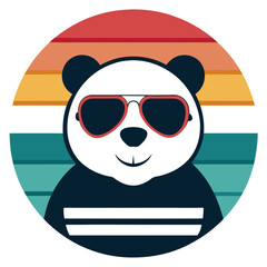 Retro Style Panda Illustration with Sunglasses in Sunset Circle Design For T-shirt © Hafiz283