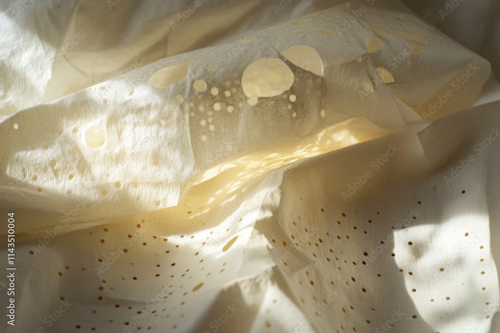 Poster light illuminating perforated fabric creates abstract patterns