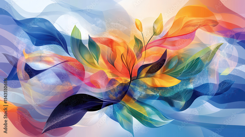 Poster abstract colorful leaves with flowing gradients and dynamic shapes create vibrant and artistic compo