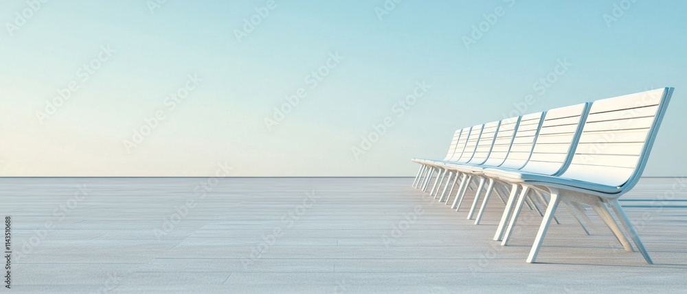Poster serene benches in empty square with muted sky - modern architectural perspective