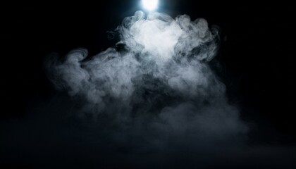 Fototapeta premium ドライアイスの煙とスポットライトの光. Dry Ice Smoke and Spotlight Beams. AI generated.