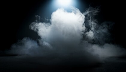 Fototapeta premium ドライアイスの煙とスポットライトの光. Dry Ice Smoke and Spotlight Beams. AI generated.