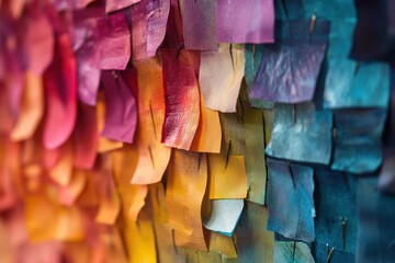 Colorful Fabric Squares Pinned Together In A Rainbow Gradient