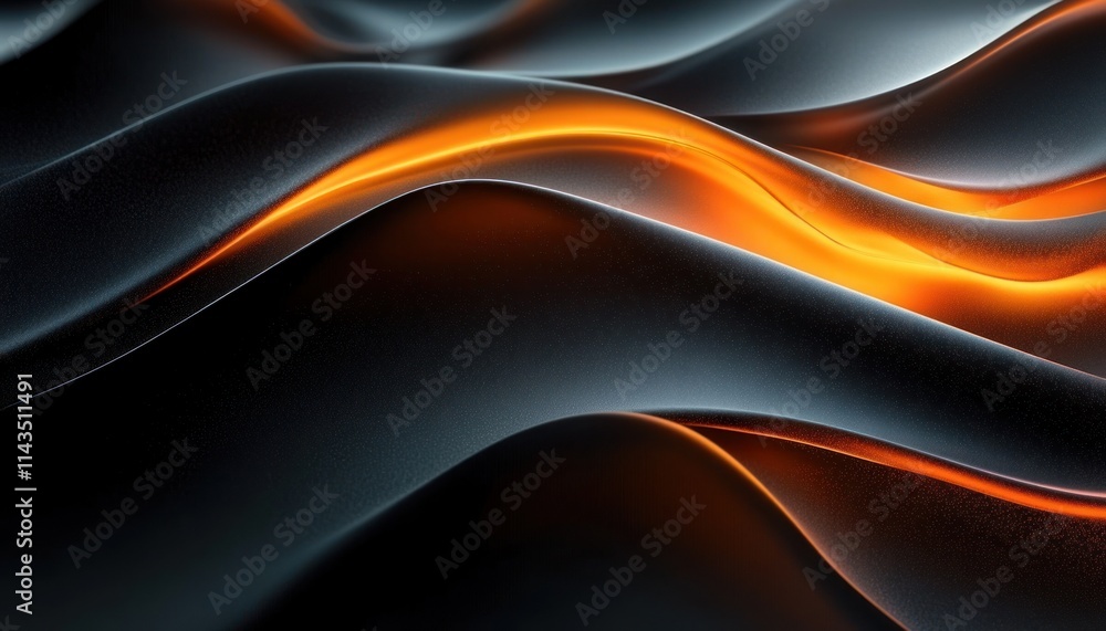 Poster dynamic abstract background with flowing waves in black and orange