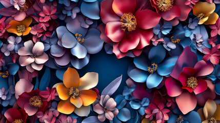 Abstract luxury seamless 3D Leaves on a Stunning Floral Canvas, abstract beautiful and lovely vibrant and colorful floral arrangement with flowers, luxury floral pattern with colorful flowers.	