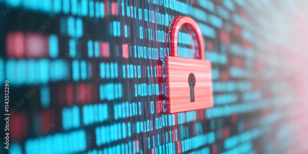 Aufkleber Abstract Cybersecurity Concept Digital Lock with Encrypted Data on IT Background