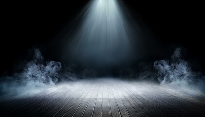 ドライアイスの煙とスポットライトの光. Dry Ice Smoke and Spotlight Beams. AI generated.