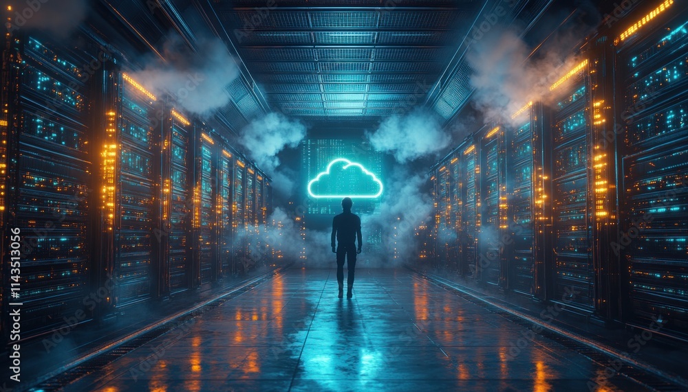 Aufkleber Hybrid Cloud Integration Architecture in Futuristic Data Center with AI and Seamless Interoperability
