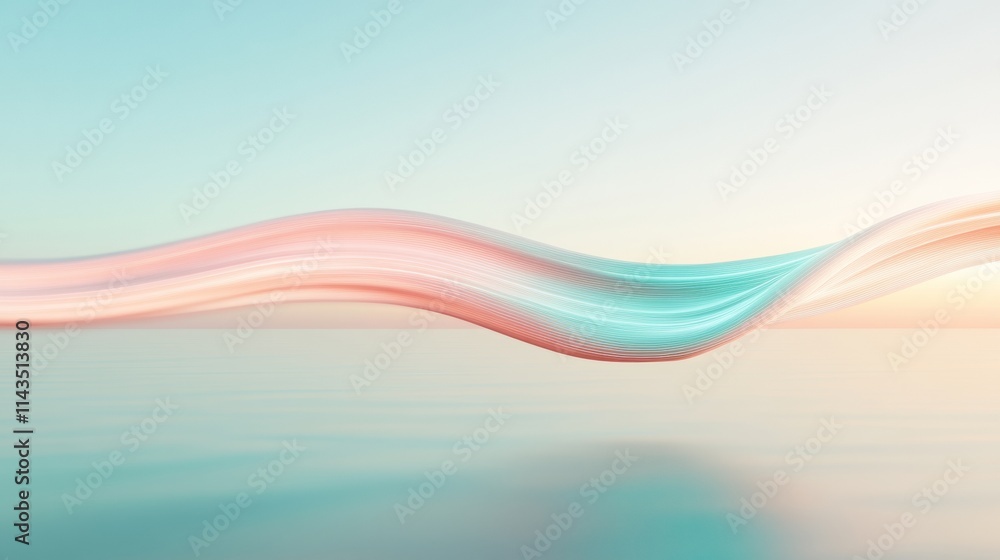 Poster golden sunset over calm waters with colorful waves of data lines symbolizing digital security