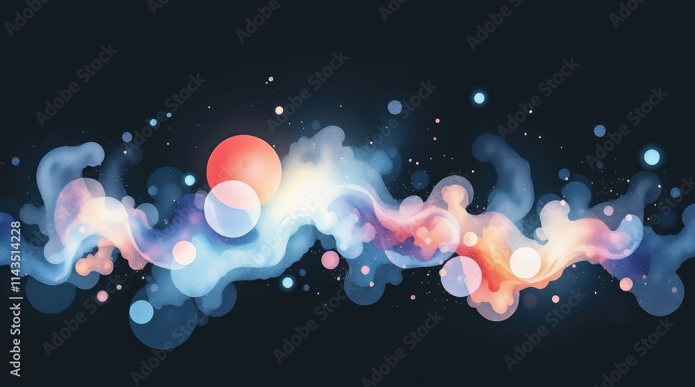 Poster a mesmerizing display of colors spreads across the canvas, featuring soft swirls, glowing circles, a