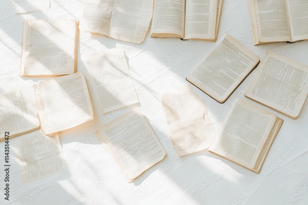 Poster Serene Study Scene with Open Books and Notes in Sunlit Setting
