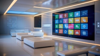 Modern Futuristic Lounge With Smart Home Interface Display