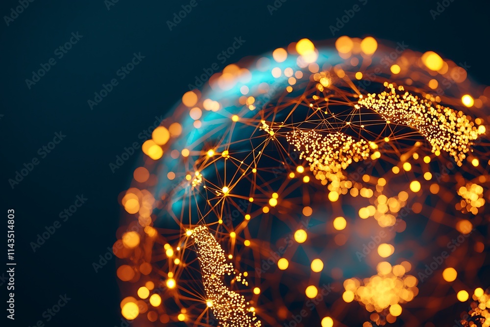 Poster a glowing globe made of interconnected lines and lights, symbolizing global connectivity and digital
