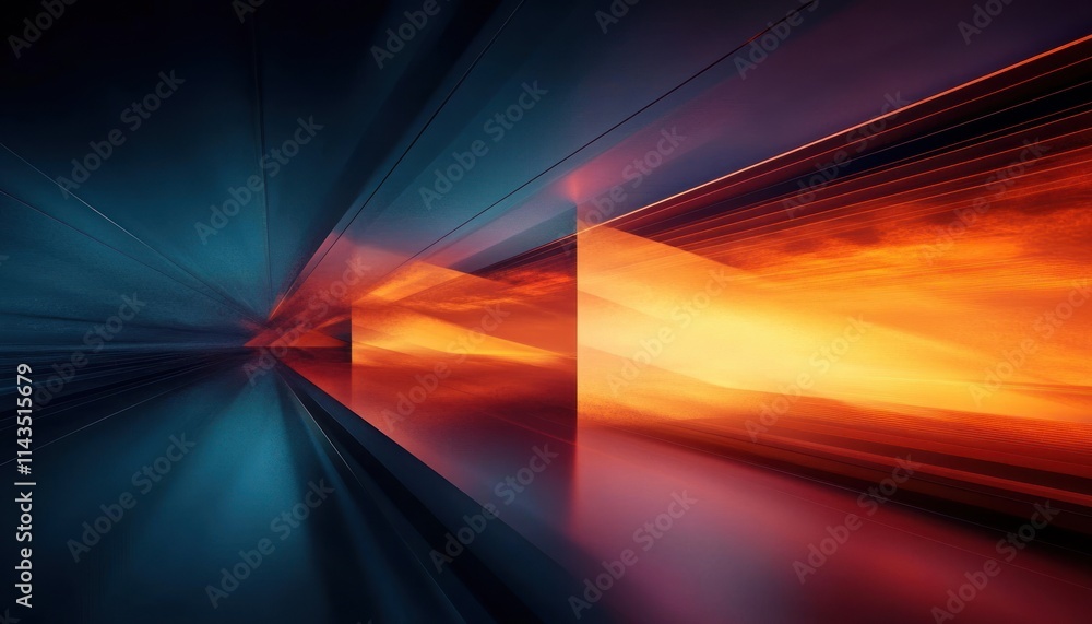 Poster futuristic abstract landscape with diagonal lines and light