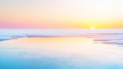 Fototapeta premium Tranquil Winter Sunset on Frozen Lake Pastel Tones and Misty Horizon Reflections