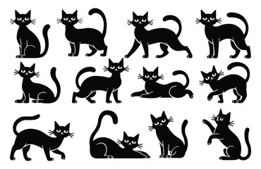 a collection of black cat silhouettes in various dynamic and relaxed poses illustration in vector